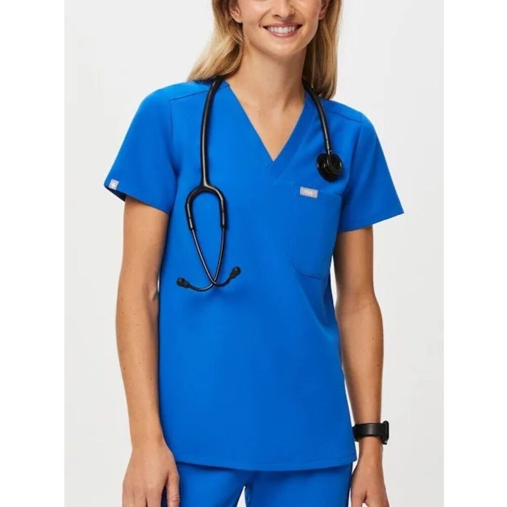 Figs Women’s V-Neck Scrub Top in Bright Blue